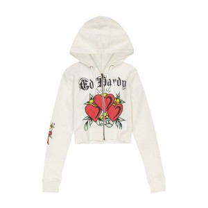 Ed Hardy 3 Hearts Cropped Hoodie Kadın Kapşonlu Gri | 21906-IPZJ