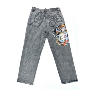 Ed Hardy Battle Skull Loose Fit Jean Kadın Denim Gri | 61059-ICHB