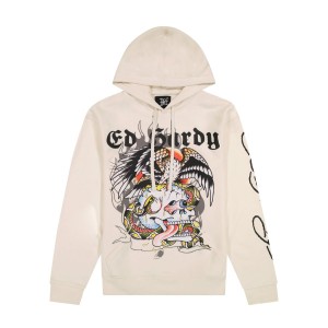 Ed Hardy Battle Skull Mens Hoodie Erkek Kapşonlu Beyaz | 56049-EYRT