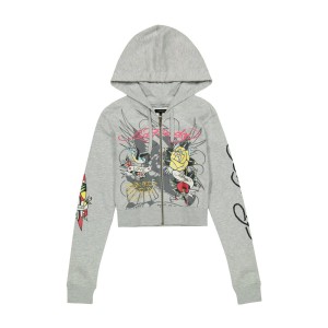 Ed Hardy Brave Eagle Cropped Hoodie Kadın Kapşonlu Gri | 29137-UZBM