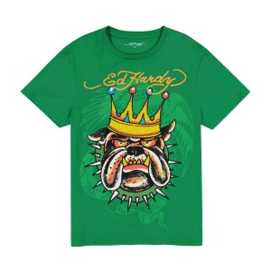Ed Hardy Bulldog Tee Erkek Tişört Yeşil | 24685-VAZB