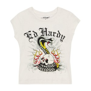 Ed Hardy Cobra Burnout Cap Sleeve Tee Kadın Baby Tees Beyaz | 75348-CKQO