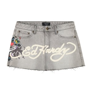 Ed Hardy Cross Denim Mini Skirt Kadın Pantolon Gri Açık Mavi | 31054-VOQI
