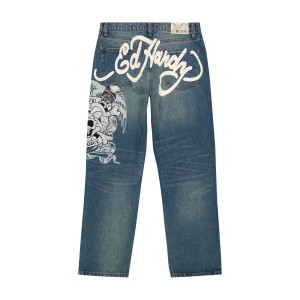 Ed Hardy DG Skull Loose Fit Jean Kadın Denim Medium Tint | 49183-ZODI