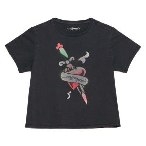 Ed Hardy Dagger Heart Cropped Tee Kadın Baby Tees Siyah | 08491-YCWS