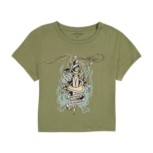 Ed Hardy Death Before Dishonor Baby Tee Kadın Baby Tees Zeytin Yeşili | 93517-YUSN