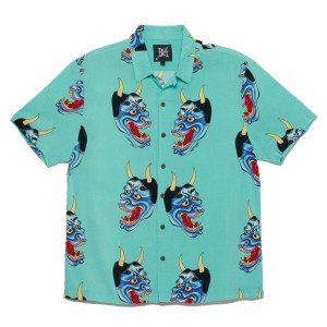 Ed Hardy Devil Face Camp Shirt Erkek Gömlek Açık Turkuaz | 79425-GSCY