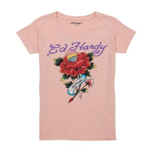 Ed Hardy Diamond Flower Fitted Tee Kadın Üstler Pembe | 75603-QHDS