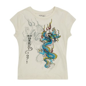 Ed Hardy Dragon Cap Sleeve Tee Kadın Baby Tees Beyaz | 91264-NFWO