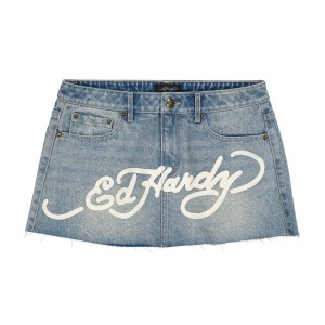 Ed Hardy Dragon Denim Mini Skirt Kadın Pantolon Açık Açık Mavi | 02134-MPLZ
