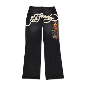 Ed Hardy Dragon Low Waist Baggy Jean Kadın Denim Siyah | 86504-PJMX