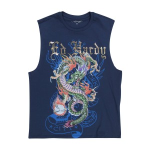 Ed Hardy Dragon Mens Cut Off Tee Erkek Tişört Midnight | 57968-YHFP