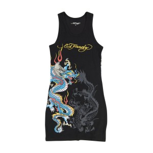 Ed Hardy Dragon Rib Tank Dress Kadın Elbise Siyah | 13897-DYXB