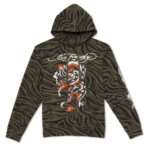 Ed Hardy Dragon Zebra Camo Hoodie Erkek Kapşonlu Camo | 25078-JYUX