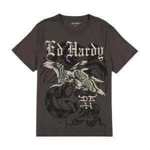 Ed Hardy Eagle Battle Tee Erkek Tişört Gri | 69805-VTMP
