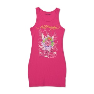 Ed Hardy Eagle Rose Rib Tank Dress Kadın Elbise Pembe | 54961-XCPM