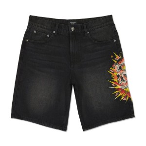 Ed Hardy Exploding Skull Erkek Denim Siyah | 90625-HBEX