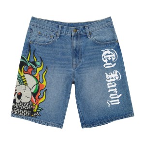 Ed Hardy Fire Cobra Skater Short Erkek Pantolon Açık Mavi | 10438-DQMW