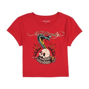 Ed Hardy Flame Cobra Baby Tee Kadın Baby Tees Kırmızı | 93840-HEZP