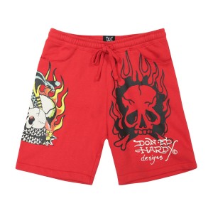 Ed Hardy Flame Cobra Fleece Short Erkek Pantolon Pembe | 87249-XHFK