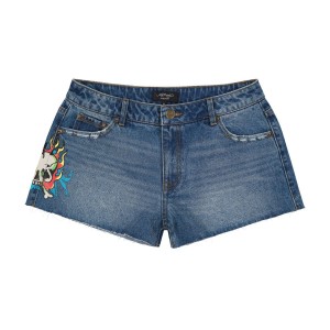 Ed Hardy Flame Skull Denim Shorts Kadın Pantolon Retro Medium | 40259-CKRO