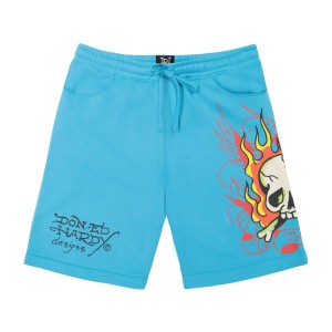 Ed Hardy Flame Skull Fleece Shorts Erkek Pantolon Jewel | 82690-OTFH