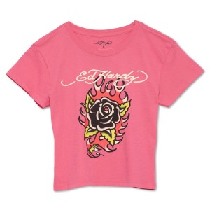 Ed Hardy Flaming Rose Y2k Tee Kadın Üstler Pembe | 06983-JHDU