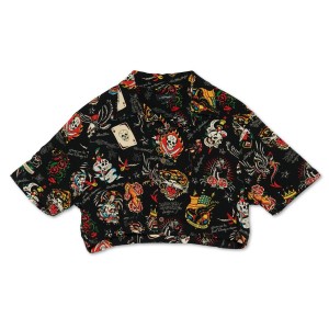 Ed Hardy Flashboard Cropped Camp Shirt (Bl) Kadın Üstler Siyah | 59248-LPGV