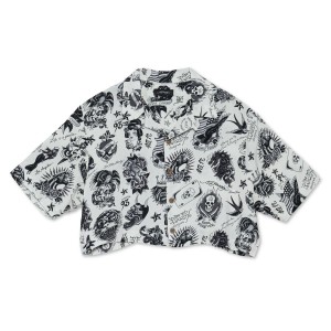 Ed Hardy Flashboard Cropped Camp Shirt (Wh) Kadın Üstler Beyaz | 45298-TMLB