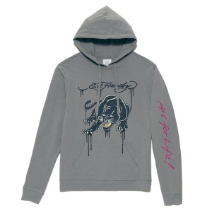 Ed Hardy Glitter Crouching Panther Hoodie Erkek Kapşonlu Gri | 80523-QBLI