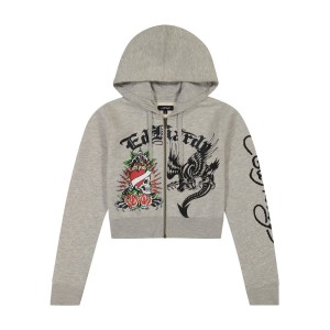 Ed Hardy Heart Roses Cropped Hoodie Kadın Kapşonlu Gri | 61349-WAKN