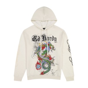 Ed Hardy Japan Dragon Ivory Pullover Hoodie Erkek Kapşonlu Beyaz | 40261-AHIQ