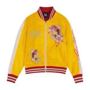 Ed Hardy Koi Cranes Souvenir Jacket Kadın Dış Giyim Altın Beyaz | 56329-ZVEQ