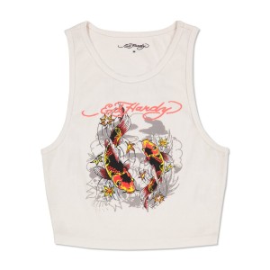 Ed Hardy Koi Fish Rib Knit Tank Kadın Atlet Beyaz | 26890-JQZI