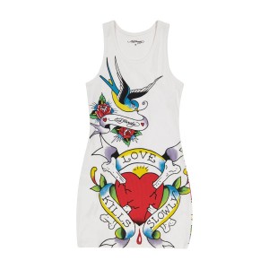 Ed Hardy LKS Heart Rib Tank Dress Kadın Elbise Beyaz | 40981-ILOA