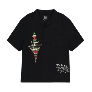 Ed Hardy LKS Skull Mens Camp Shirts Erkek Gömlek Siyah | 41583-ZGRJ