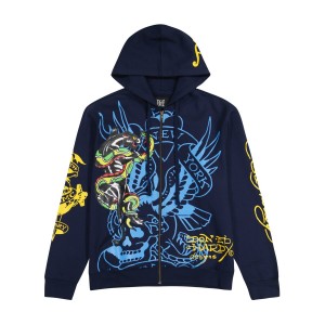 Ed Hardy Panther Bulldog Hoodie Erkek Kapşonlu Midnight | 89723-NSOM