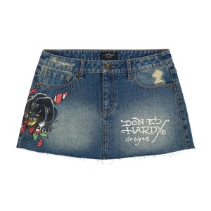 Ed Hardy Panther Dagger Denim Mini Skirt Kadın Pantolon Açık Mavi | 62897-SPCV