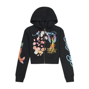 Ed Hardy Phoenix Cropped Hoodie Kadın Kapşonlu Siyah | 72514-NKSA