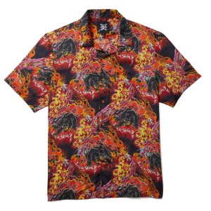 Ed Hardy Printed Camp Ss Shirt Erkek Gömlek Fire Panther | 87392-ACPU