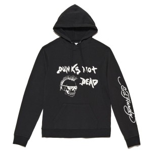 Ed Hardy Puff Glitter Punks Not Dead Hoodie Erkek Kapşonlu Siyah | 08351-JWXV
