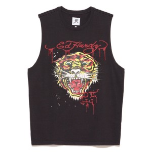 Ed Hardy Retro Tiger Cut Off Tee Erkek Tişört Siyah | 04916-XALC