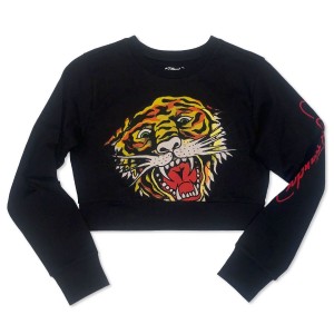Ed Hardy Retro Tiger Head Cropped Shrunken Sweatshirt Kadın Üstler Siyah | 62509-BQVO