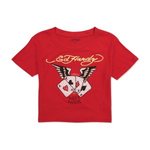 Ed Hardy Rhinestone Aces Baby Tee Kadın Baby Tees Pembe | 68170-ONGA