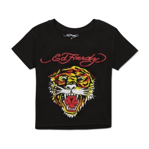 Ed Hardy Rhinestone Tiger Heart Baby Tee Kadın Baby Tees Siyah | 61204-PNWA