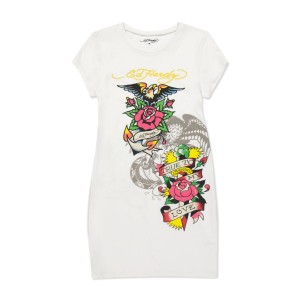 Ed Hardy Rose Baby Tee Short Sleeve Dress Kadın Elbise Beyaz | 15906-PJCQ