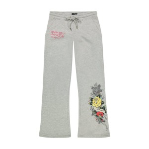 Ed Hardy Rose Heart Sweatpants Kadın Pantolon Gri | 12570-TPMC