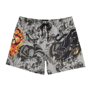 Ed Hardy Skull Panther Mens Mesh Short Erkek Pantolon Gri | 63184-EBPH