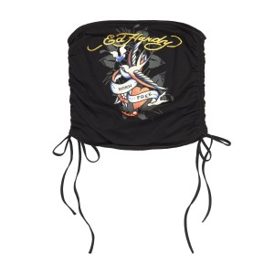 Ed Hardy Swallow Gathered Tube Top Kadın Üstler Siyah | 29530-ETCG