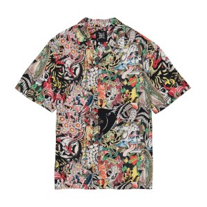 Ed Hardy Tattoo Collage Camp Shirt Erkek Gömlek Renkli | 46539-PKRH